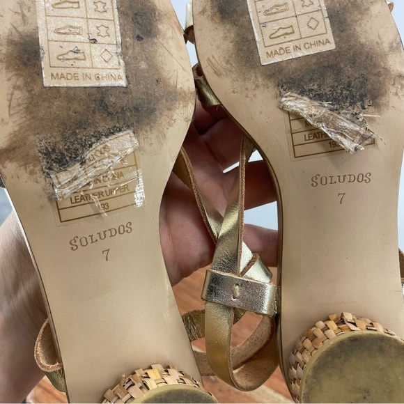Soludos Lucie Wicker Block Heel Strappy Sandals gold Sz 7 - Picture 7 of 9